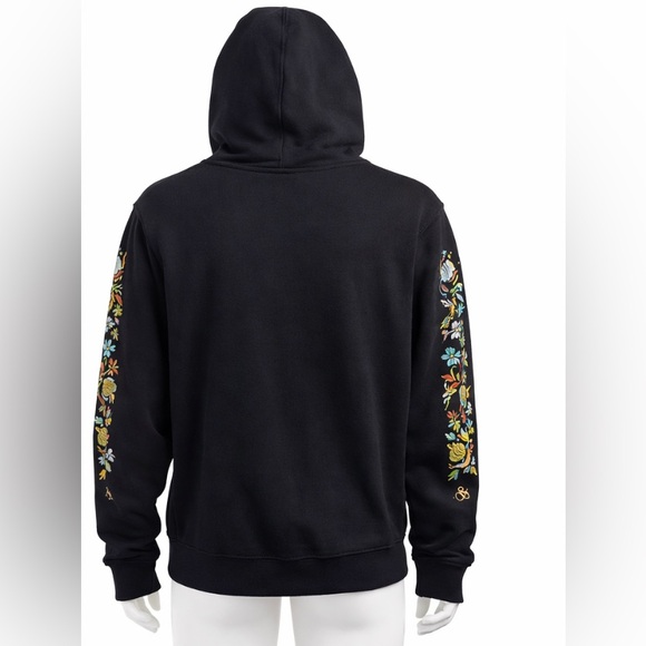 Scotch & Soda Embroidered Floral Sleeve Hoodie Black Pullover Sweatshirt Size L - Picture 2 of 8